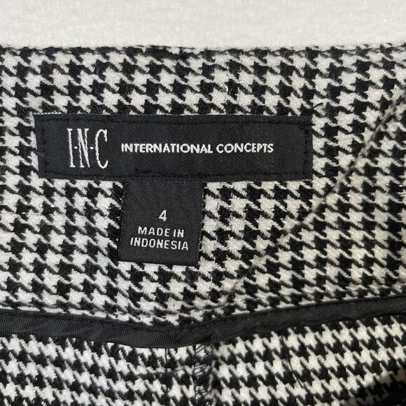 INC Tapered Leg Pants Houndstooth Plaid Black White Silver Metallic Size 4 - Picture 14 of 15